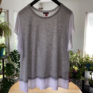 VINCE CAMUTO. XL Layered Look Heather Grey Tee, w/White Rayon Sleeves/Trim NWT.